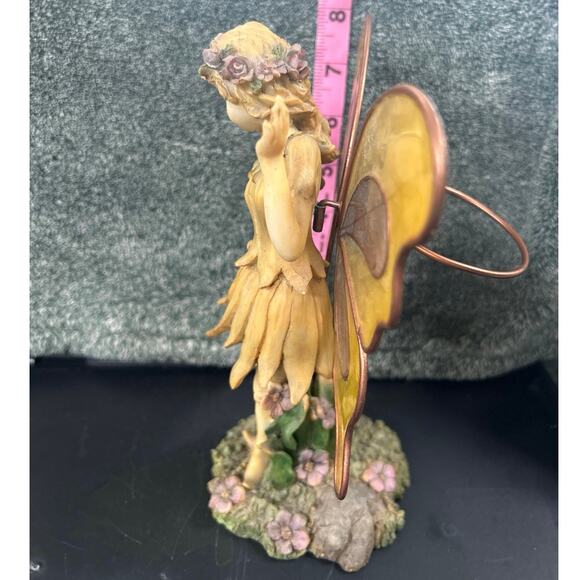 Vintage Fairy Mounted Cast Resin w Wings Tea Light Holder Hand Painted - Picture 9 of 14